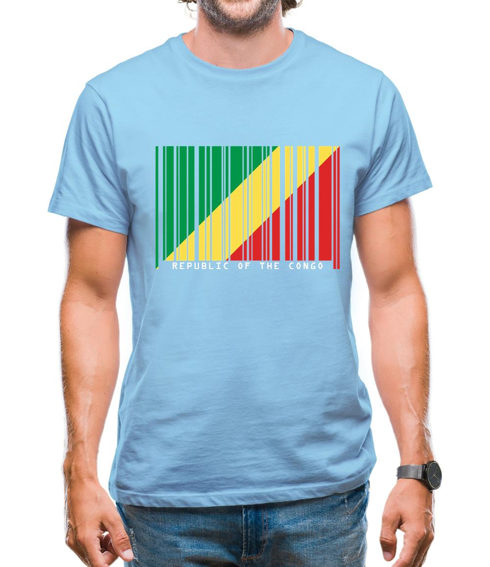 Republic Of The Congo Barcode Style Flag Mens T-Shirt