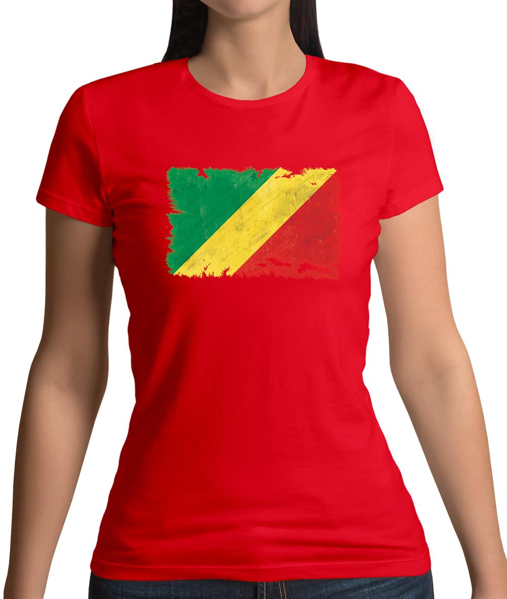 Republic Of The Congo Grunge Style Flag Womens T-Shirt