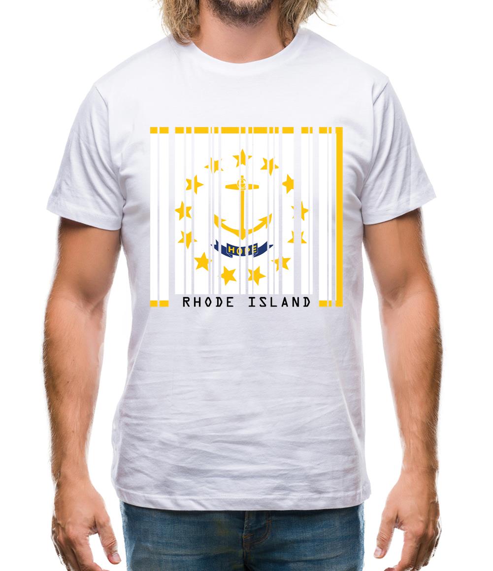 Rhode Island  Barcode Style Flag Mens T-Shirt