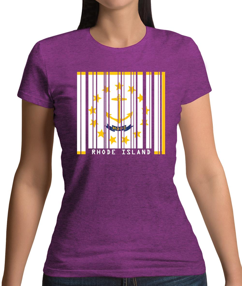 Rhode Island  Barcode Style Flag Womens T-Shirt