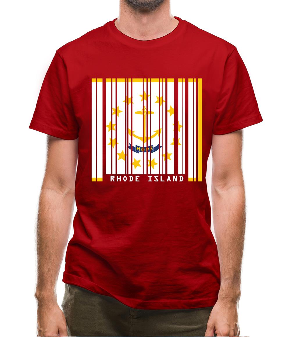 Rhode Island  Barcode Style Flag Mens T-Shirt
