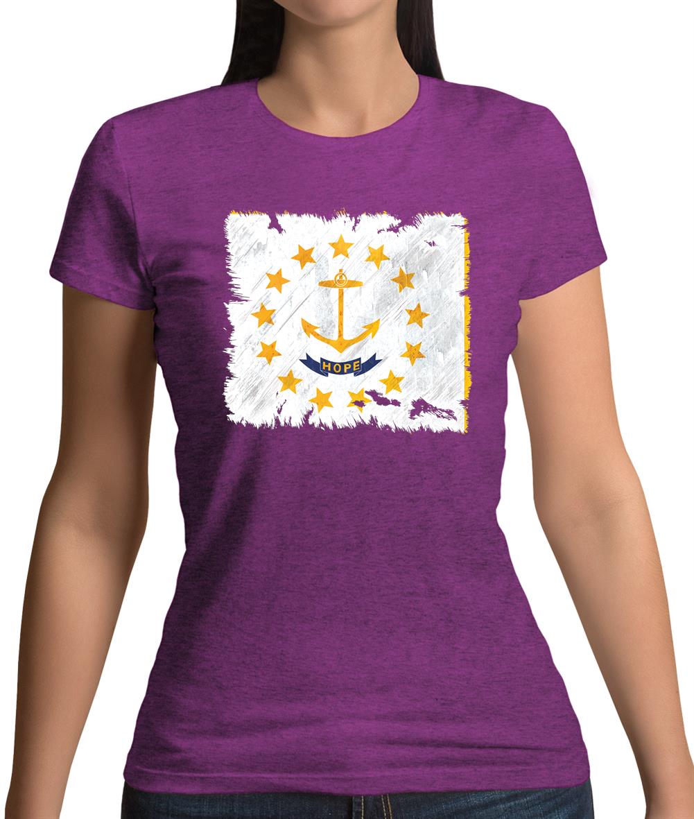 Rhode Island Grunge Style Flag Womens T-Shirt