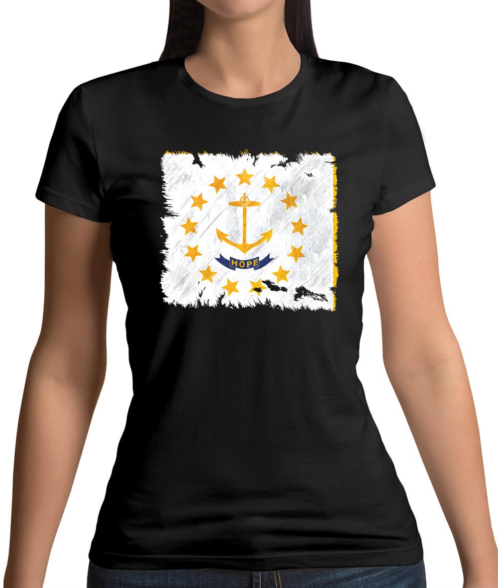 Rhode Island Grunge Style Flag Womens T-Shirt
