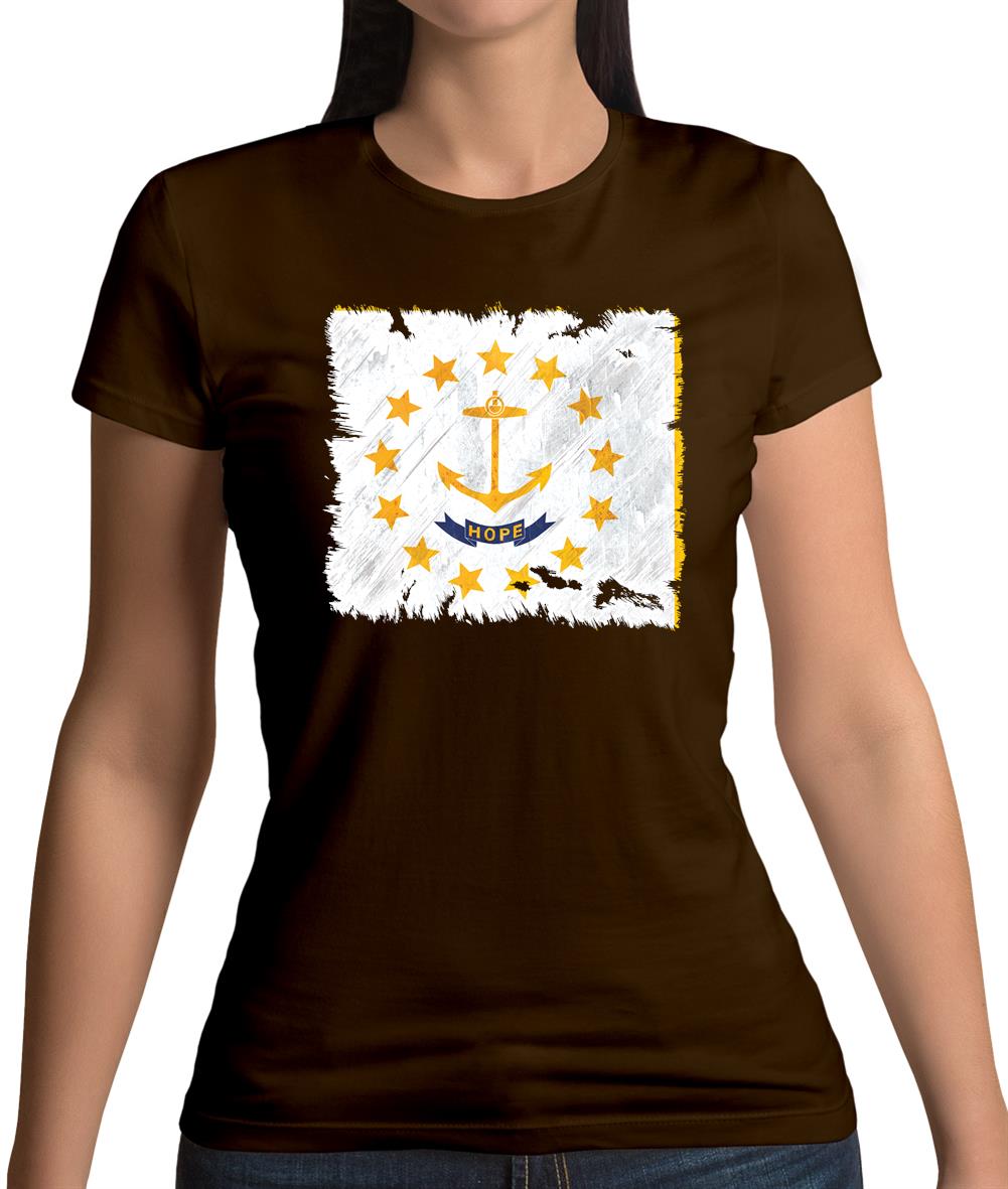 Rhode Island Grunge Style Flag Womens T-Shirt