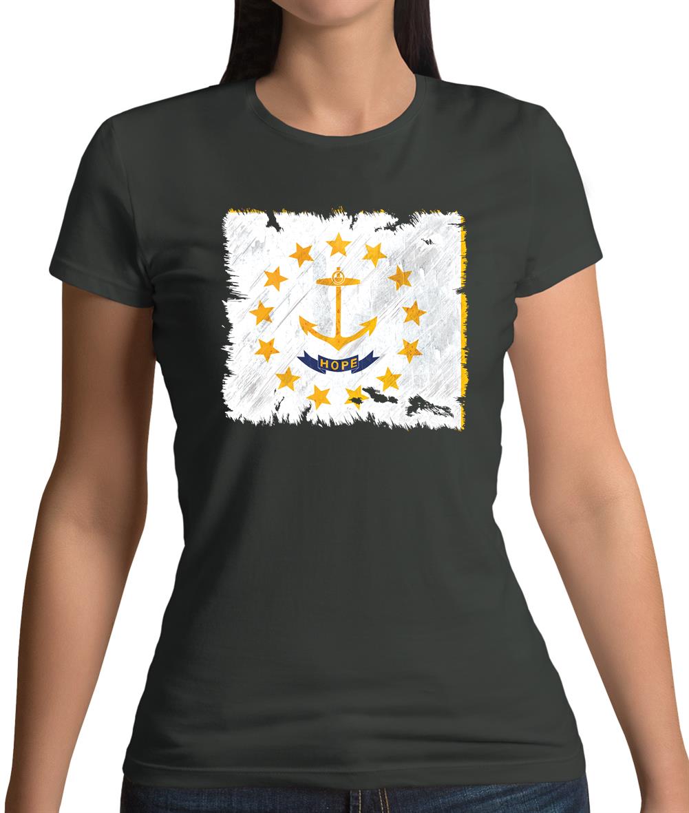 Rhode Island Grunge Style Flag Womens T-Shirt