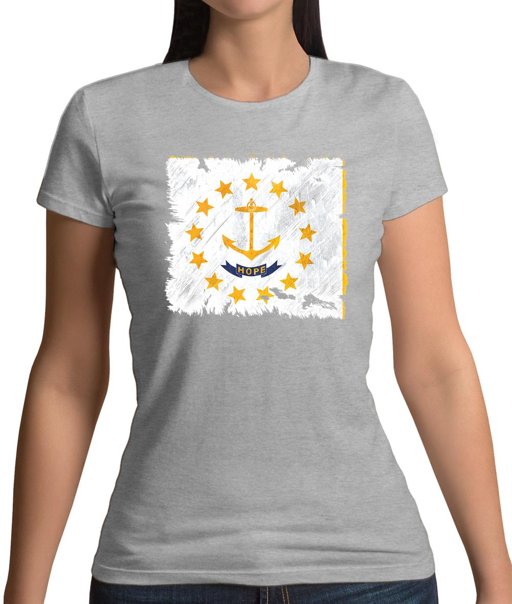 Rhode Island Grunge Style Flag Womens T-Shirt