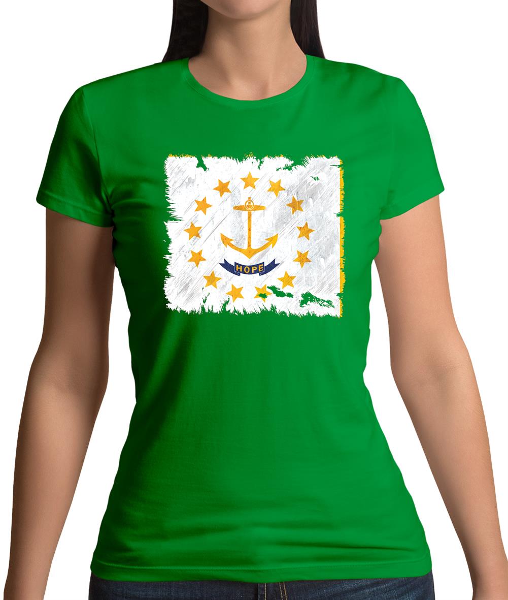 Rhode Island Grunge Style Flag Womens T-Shirt