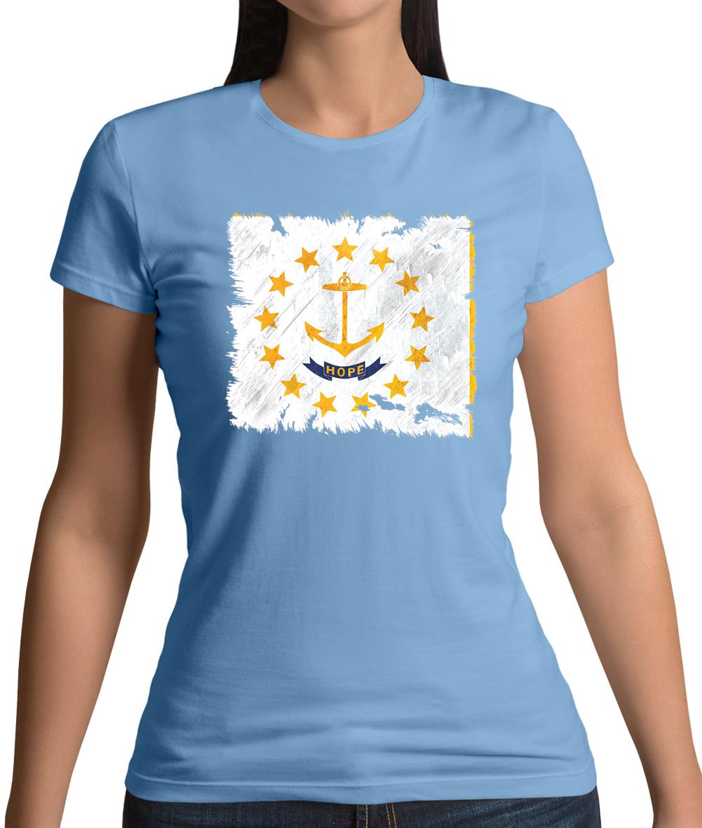 Rhode Island Grunge Style Flag Womens T-Shirt