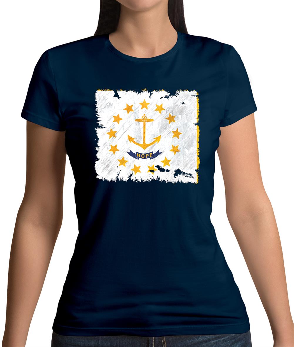 Rhode Island Grunge Style Flag Womens T-Shirt
