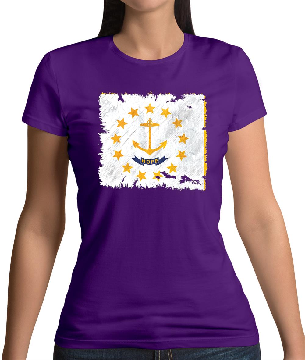 Rhode Island Grunge Style Flag Womens T-Shirt