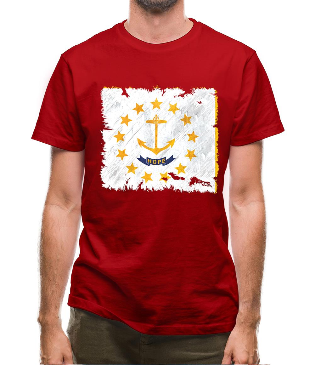 Rhode Island Grunge Style Flag Mens T-Shirt