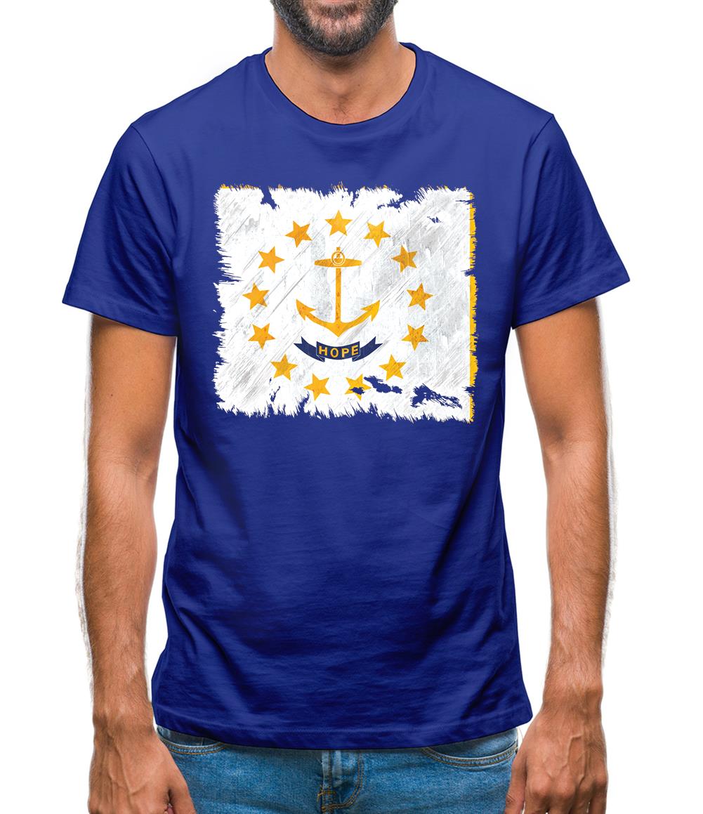 Rhode Island Grunge Style Flag Mens T-Shirt