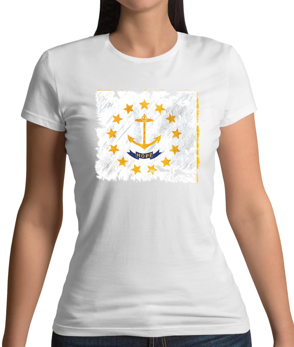 Rhode Island Grunge Style Flag Womens T-Shirt