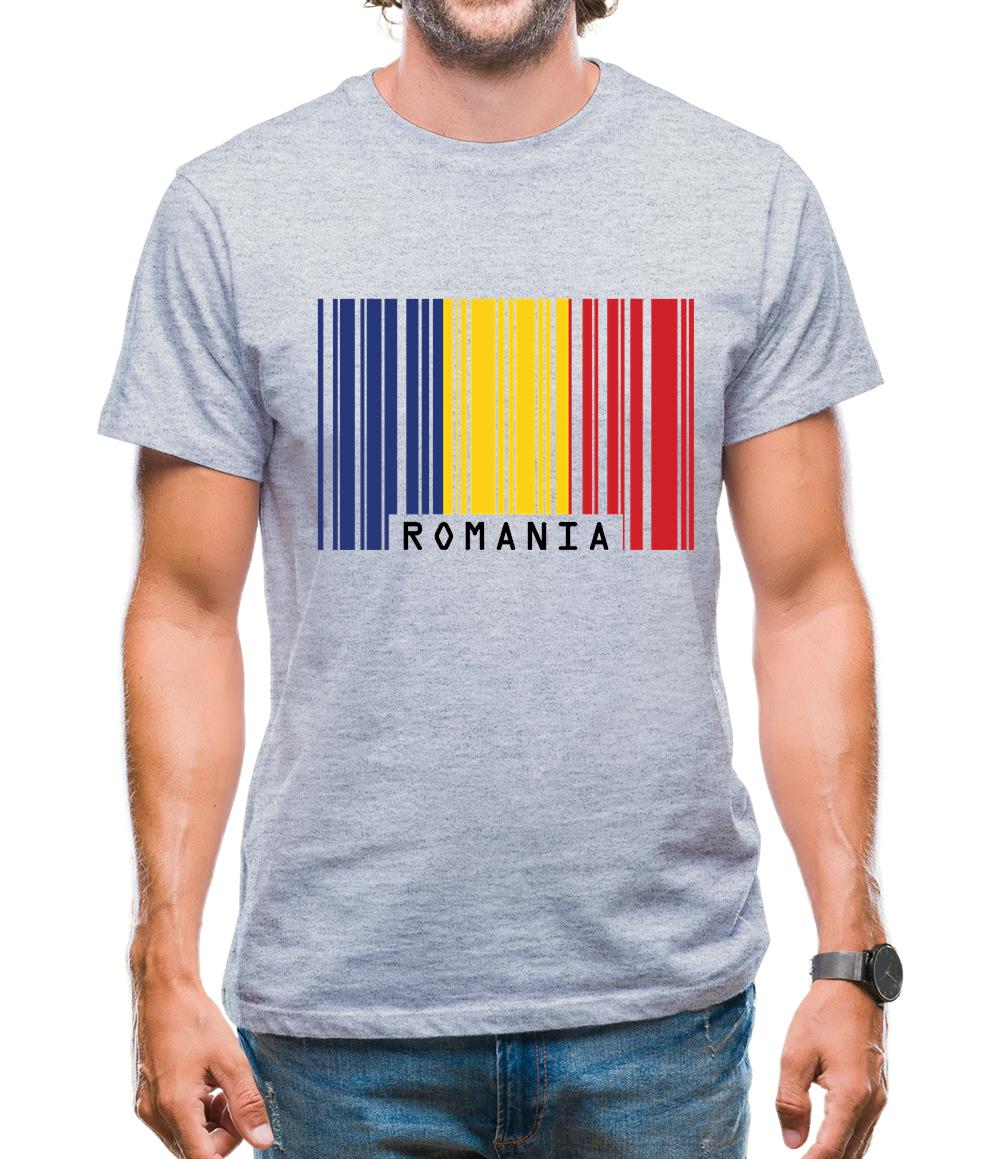 Romania Barcode Style Flag Mens T-Shirt