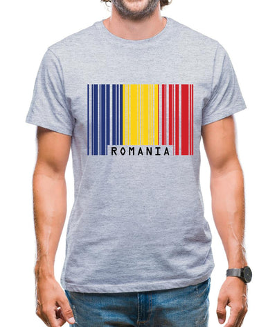 Romania Barcode Style Flag Mens T-Shirt