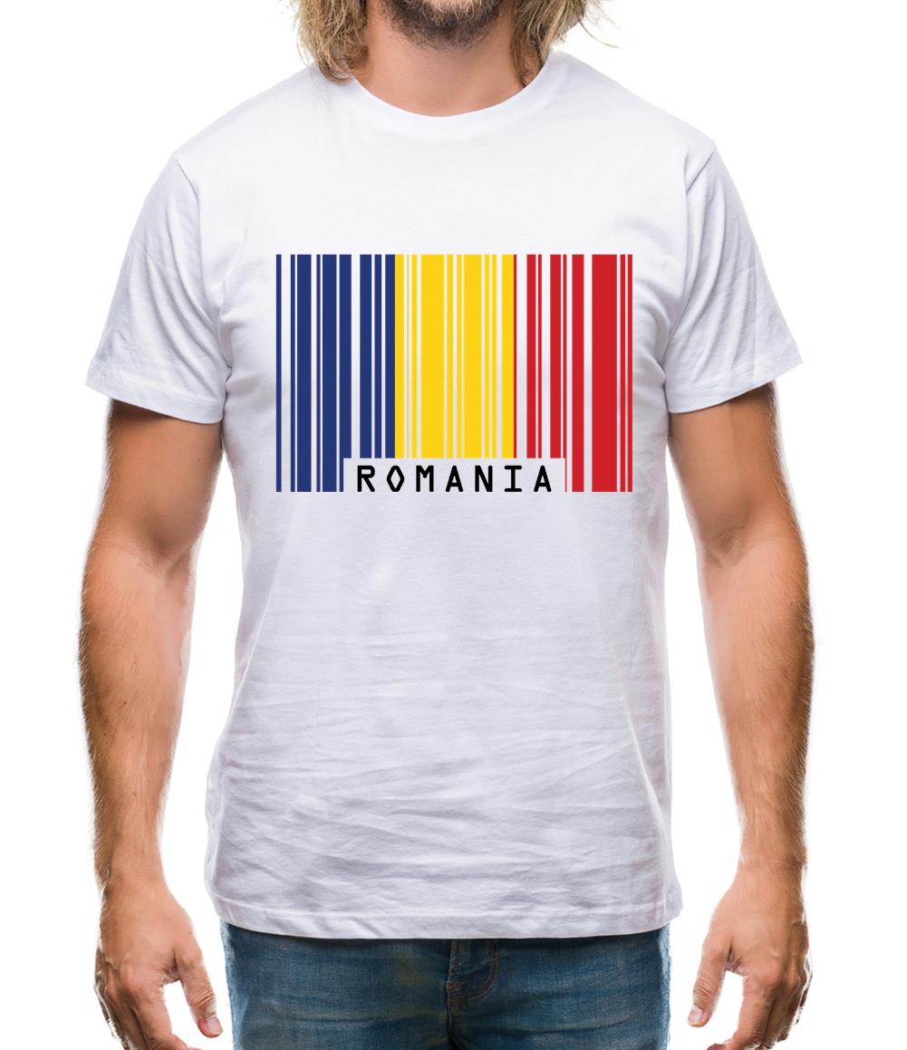 Romania Barcode Style Flag Mens T-Shirt