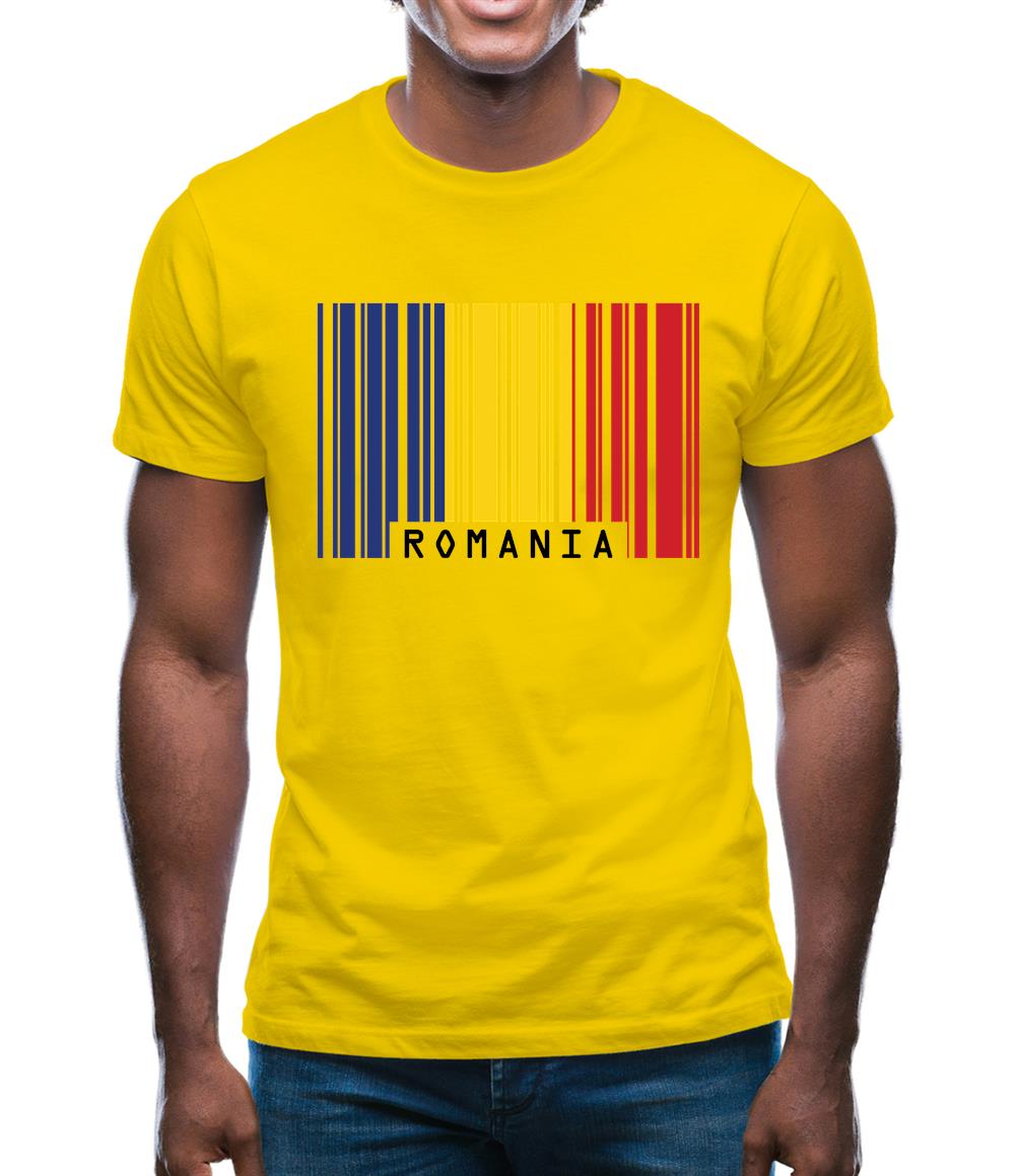 Romania Barcode Style Flag Mens T-Shirt