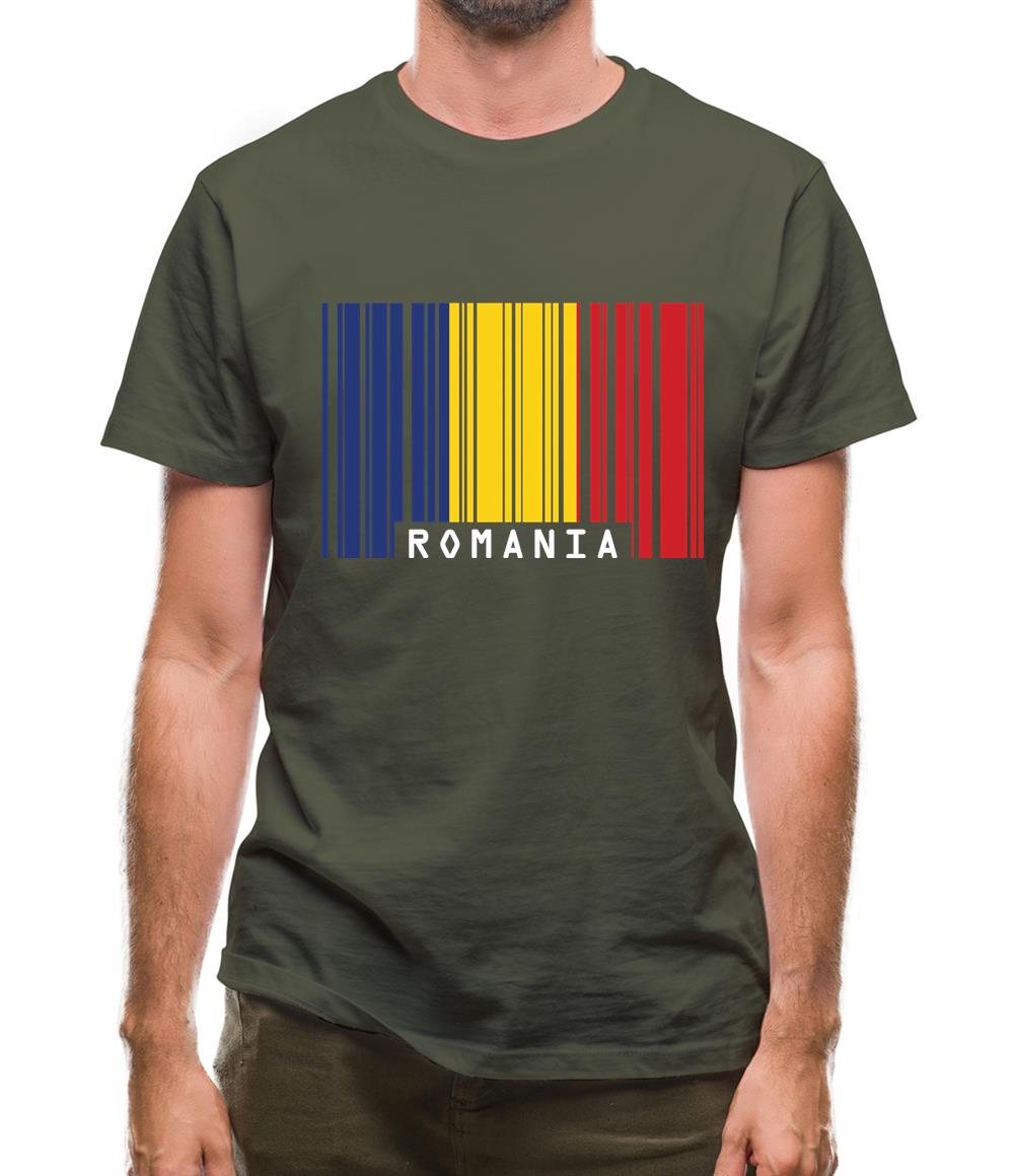 Romania Barcode Style Flag Mens T-Shirt