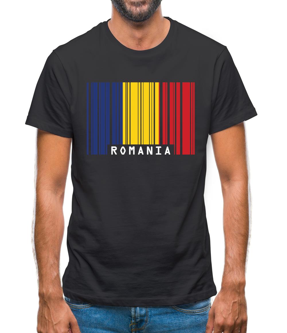 Romania Barcode Style Flag Mens T-Shirt