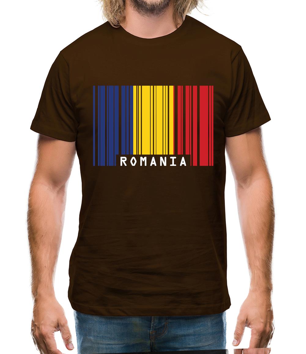 Romania Barcode Style Flag Mens T-Shirt
