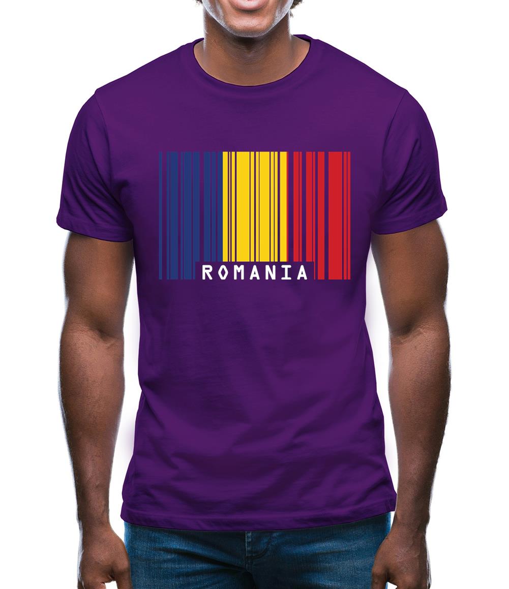 Romania Barcode Style Flag Mens T-Shirt