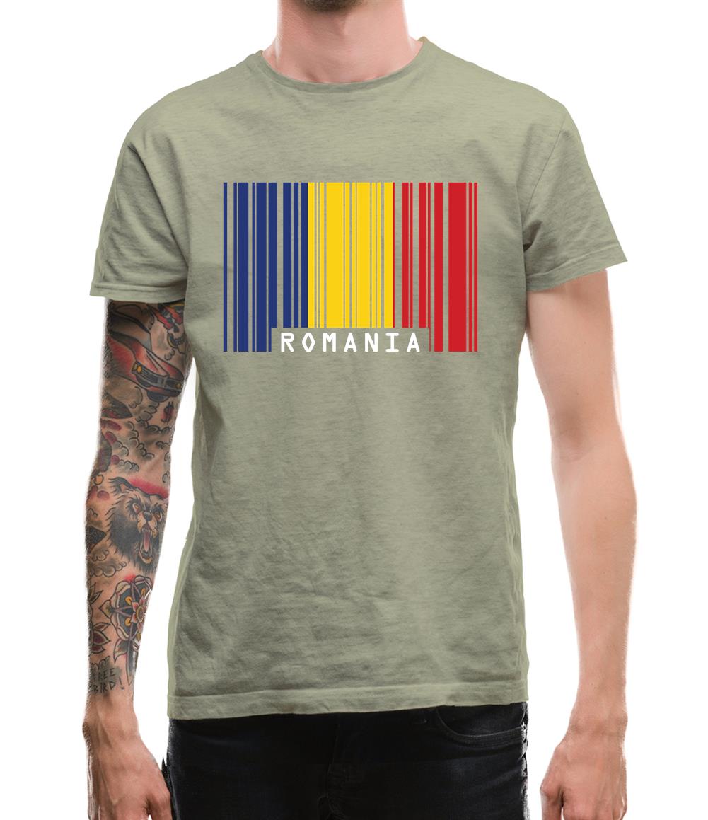 Romania Barcode Style Flag Mens T-Shirt