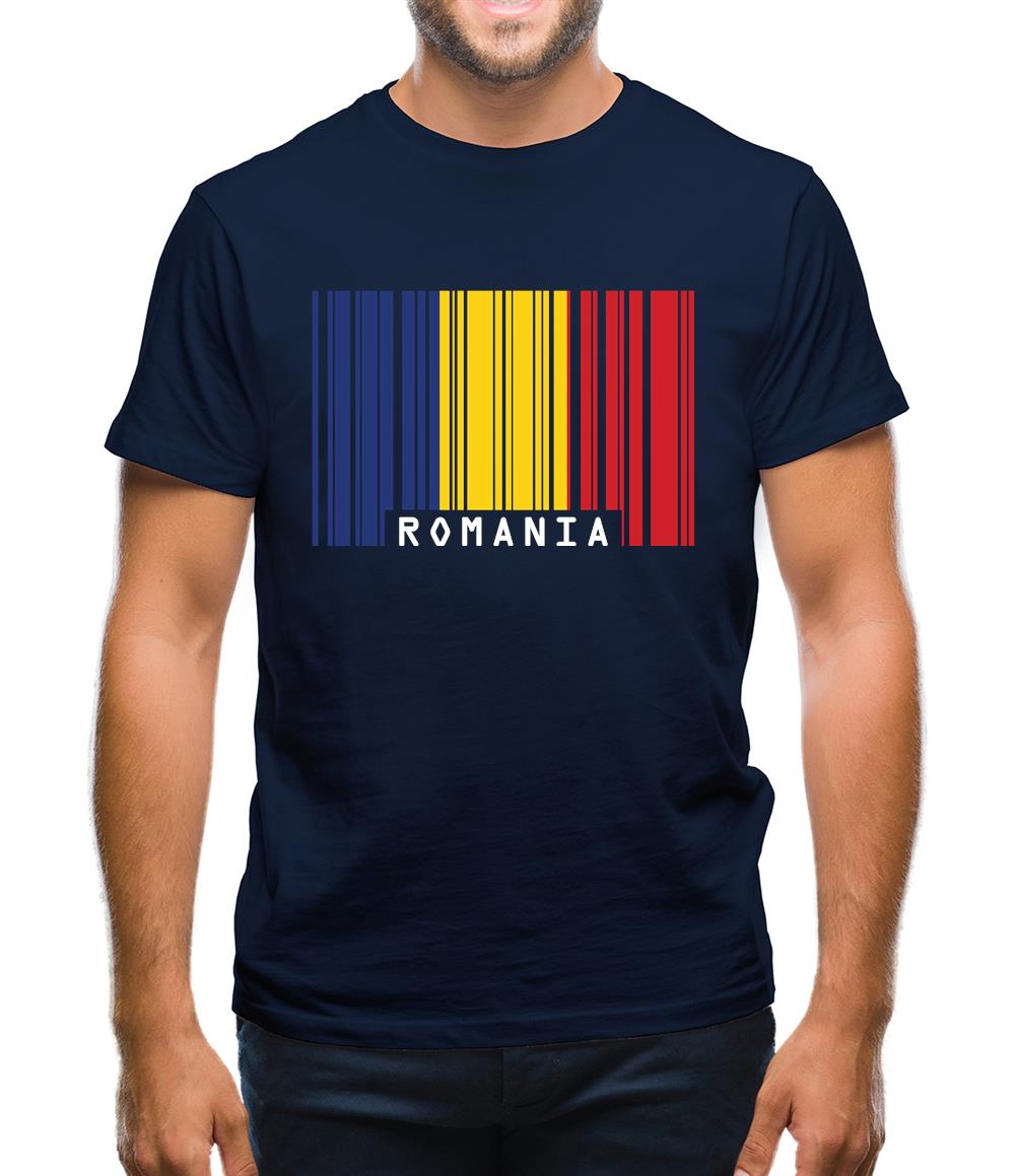 Romania Barcode Style Flag Mens T-Shirt
