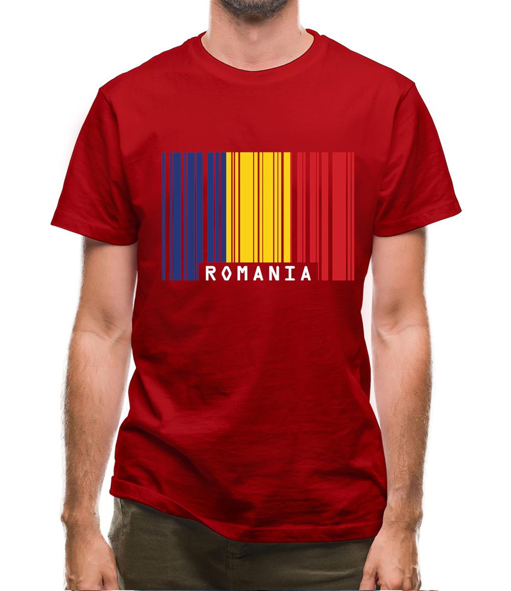 Romania Barcode Style Flag Mens T-Shirt