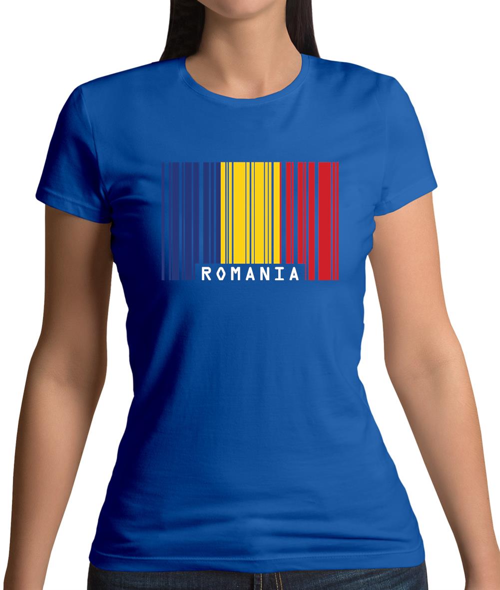 Romania Barcode Style Flag Womens T-Shirt