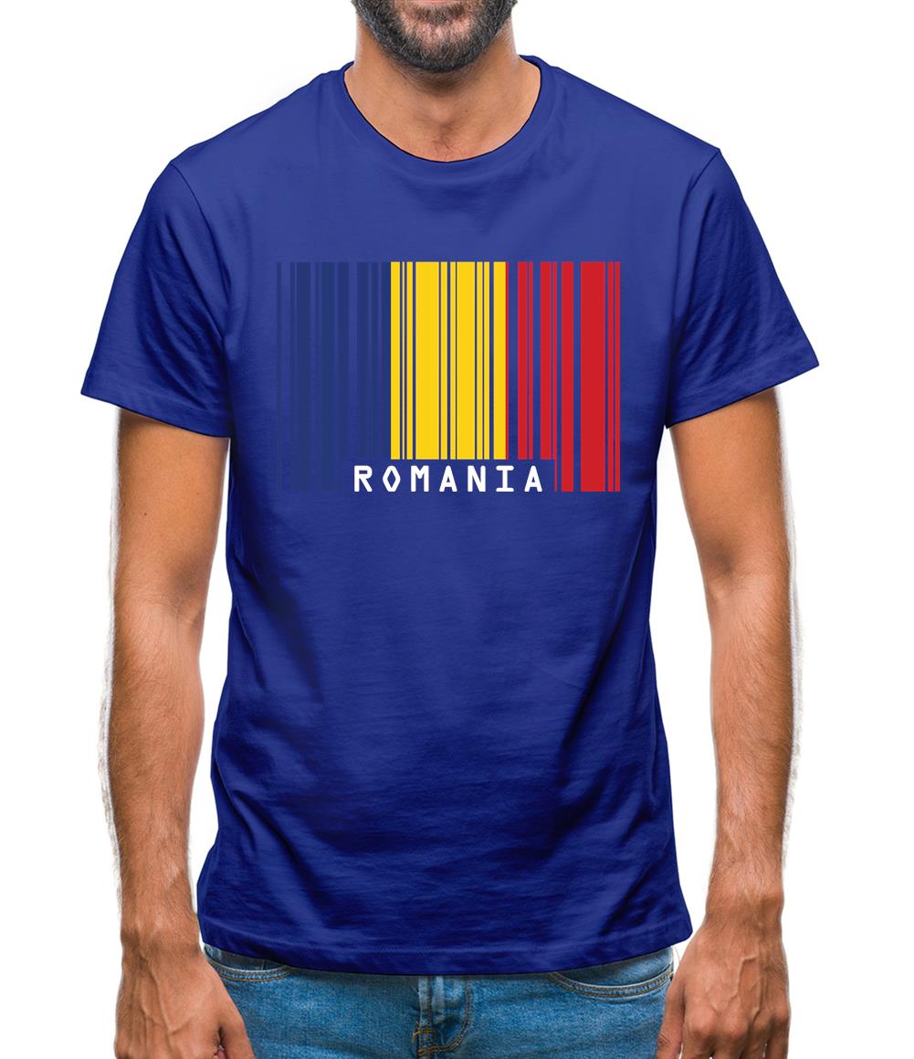 Romania Barcode Style Flag Mens T-Shirt