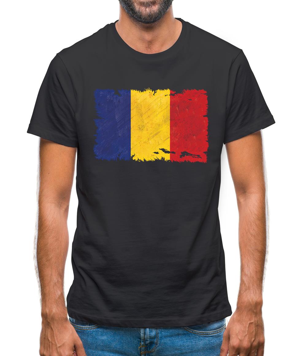 Romania Grunge Style Flag Mens T-Shirt