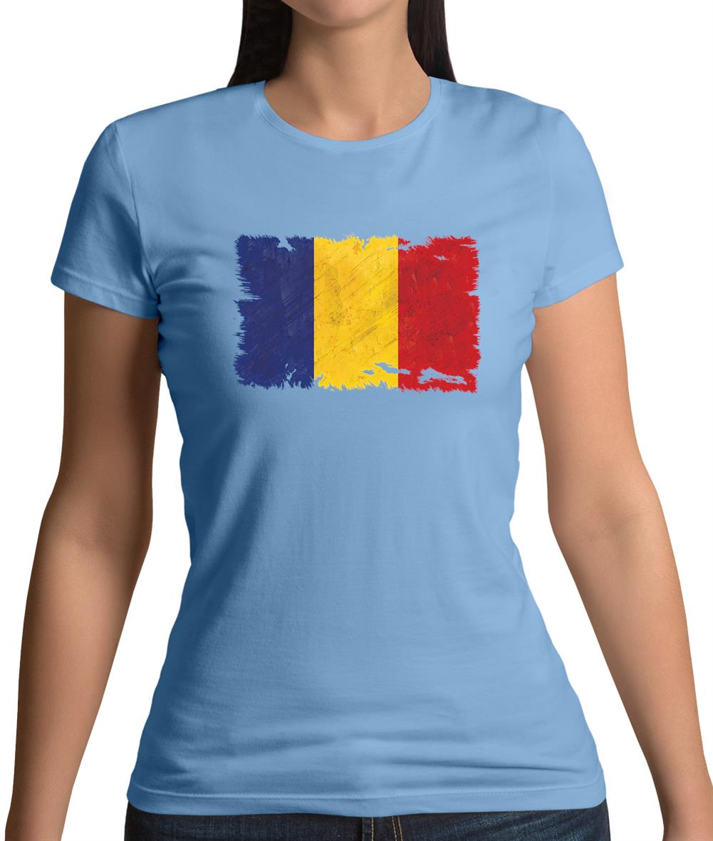Romania Grunge Style Flag Womens T-Shirt
