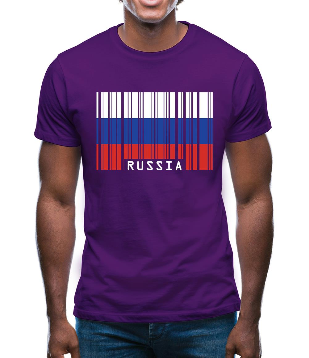 Russia Barcode Style Flag Mens T-Shirt