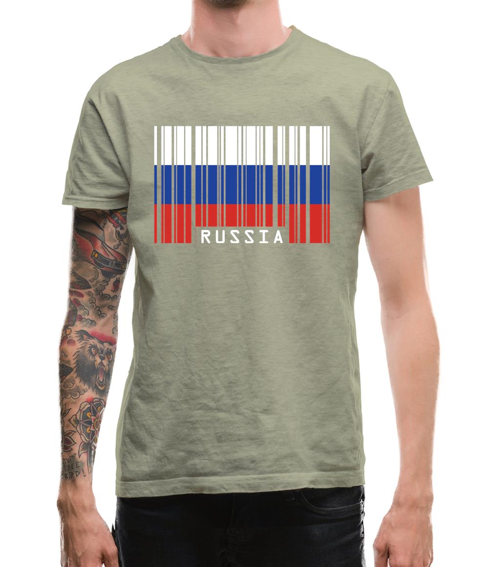 Russia Barcode Style Flag Mens T-Shirt