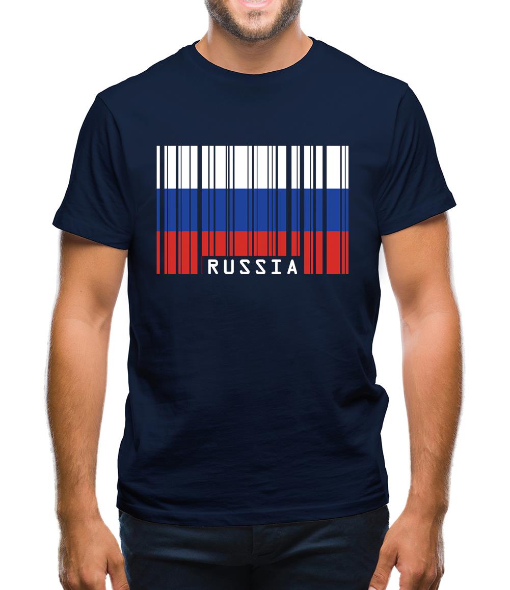 Russia Barcode Style Flag Mens T-Shirt