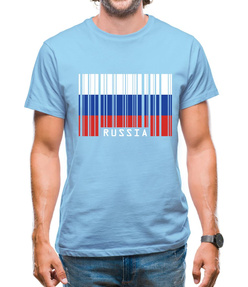 Russia Barcode Style Flag Mens T-Shirt