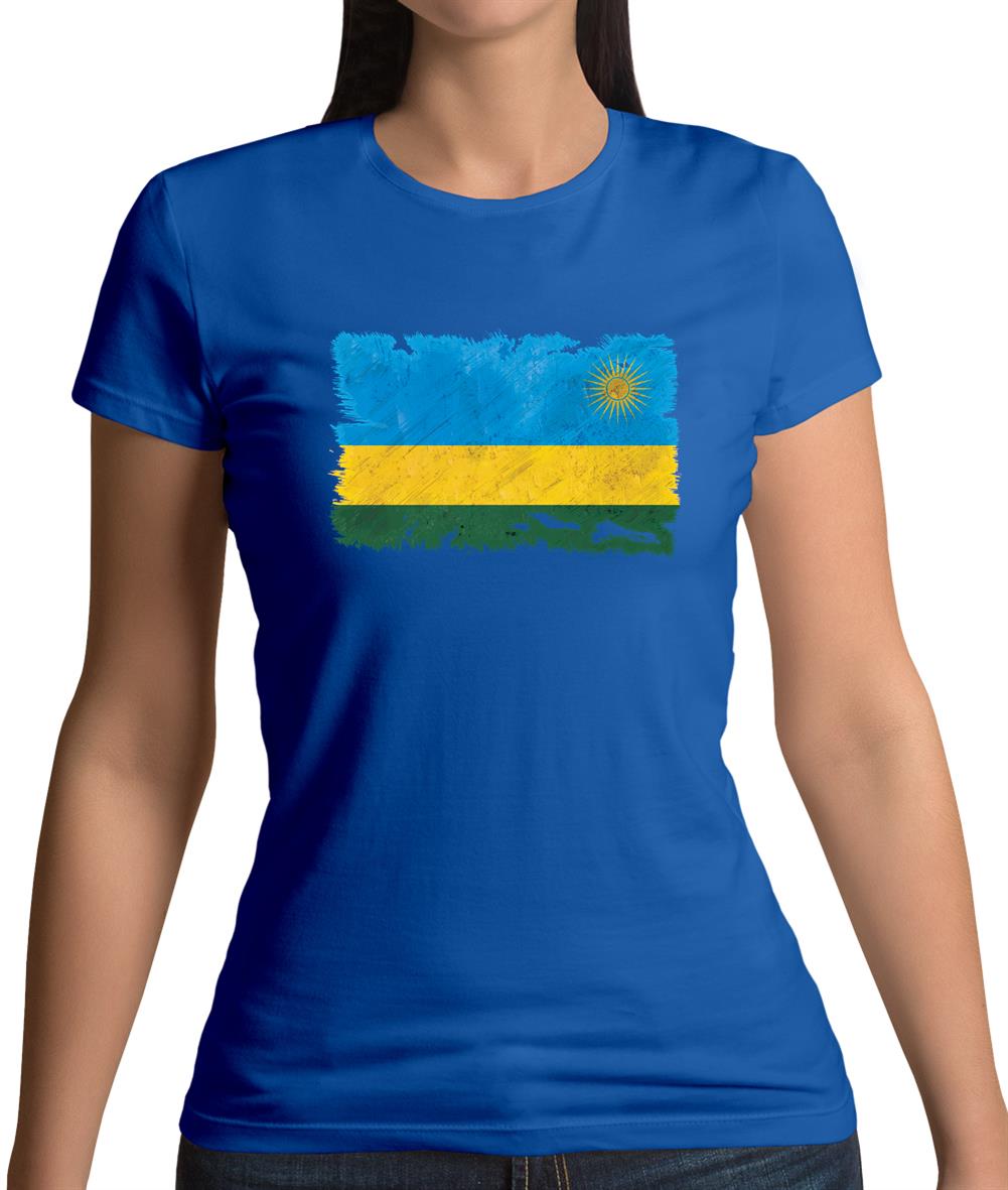 Rwanda Grunge Style Flag Womens T-Shirt