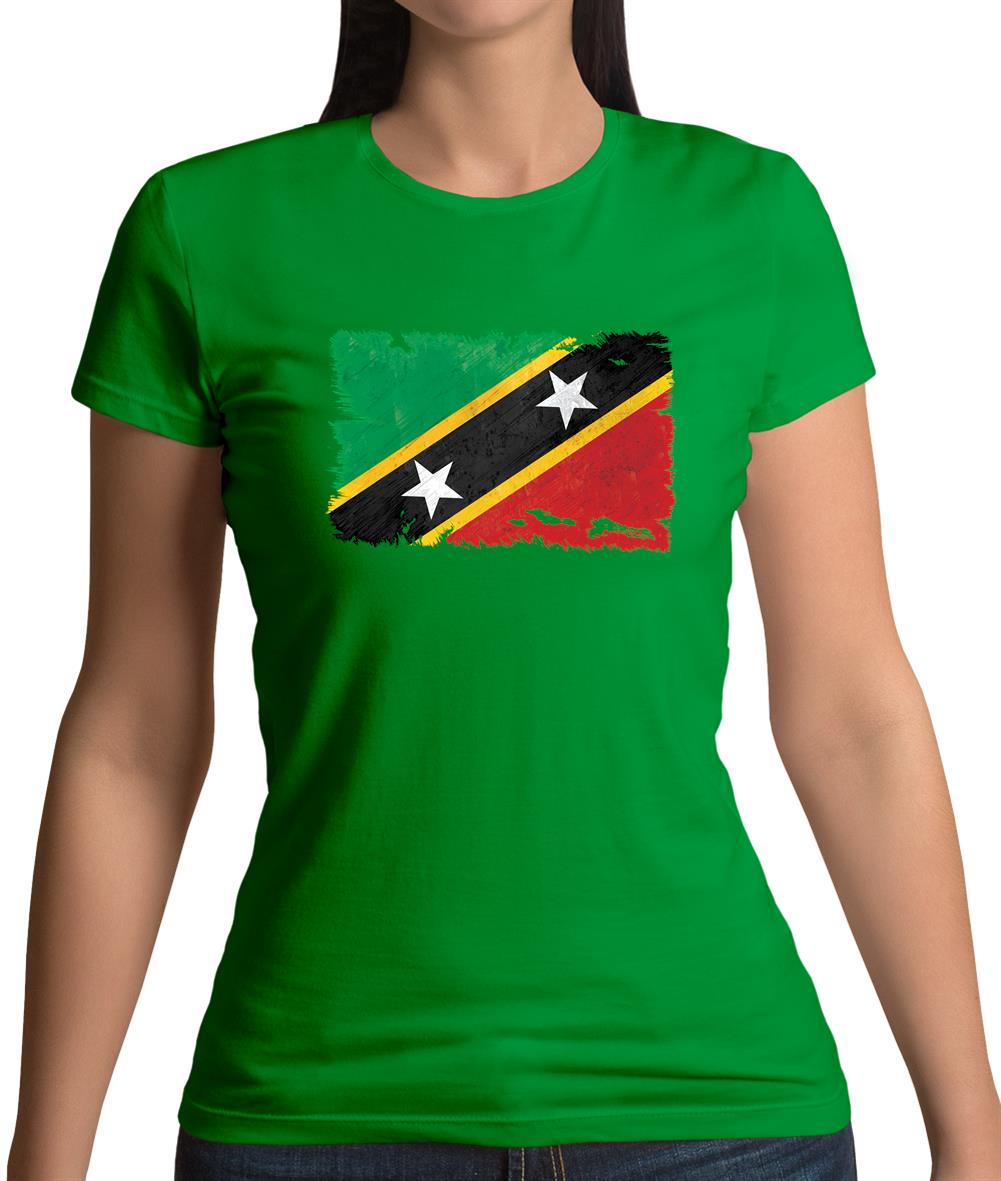 Saint Kitts And Nevis Grunge Style Flag Womens T-Shirt