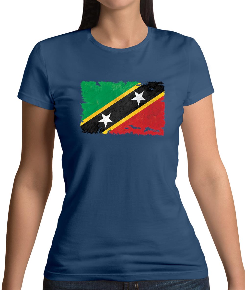Saint Kitts And Nevis Grunge Style Flag Womens T-Shirt