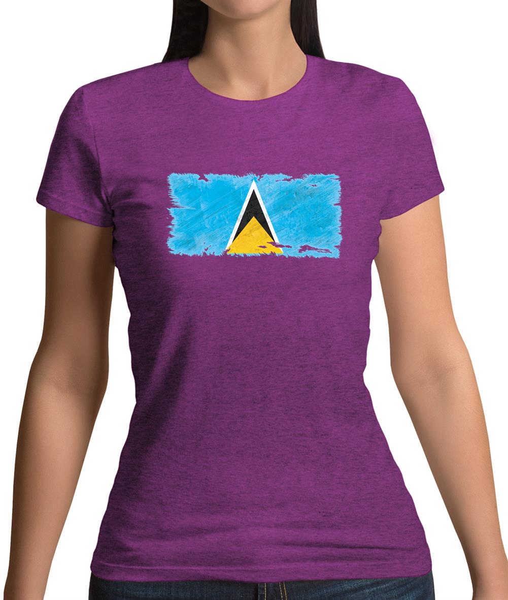 Saint Lucia Grunge Style Flag Womens T-Shirt
