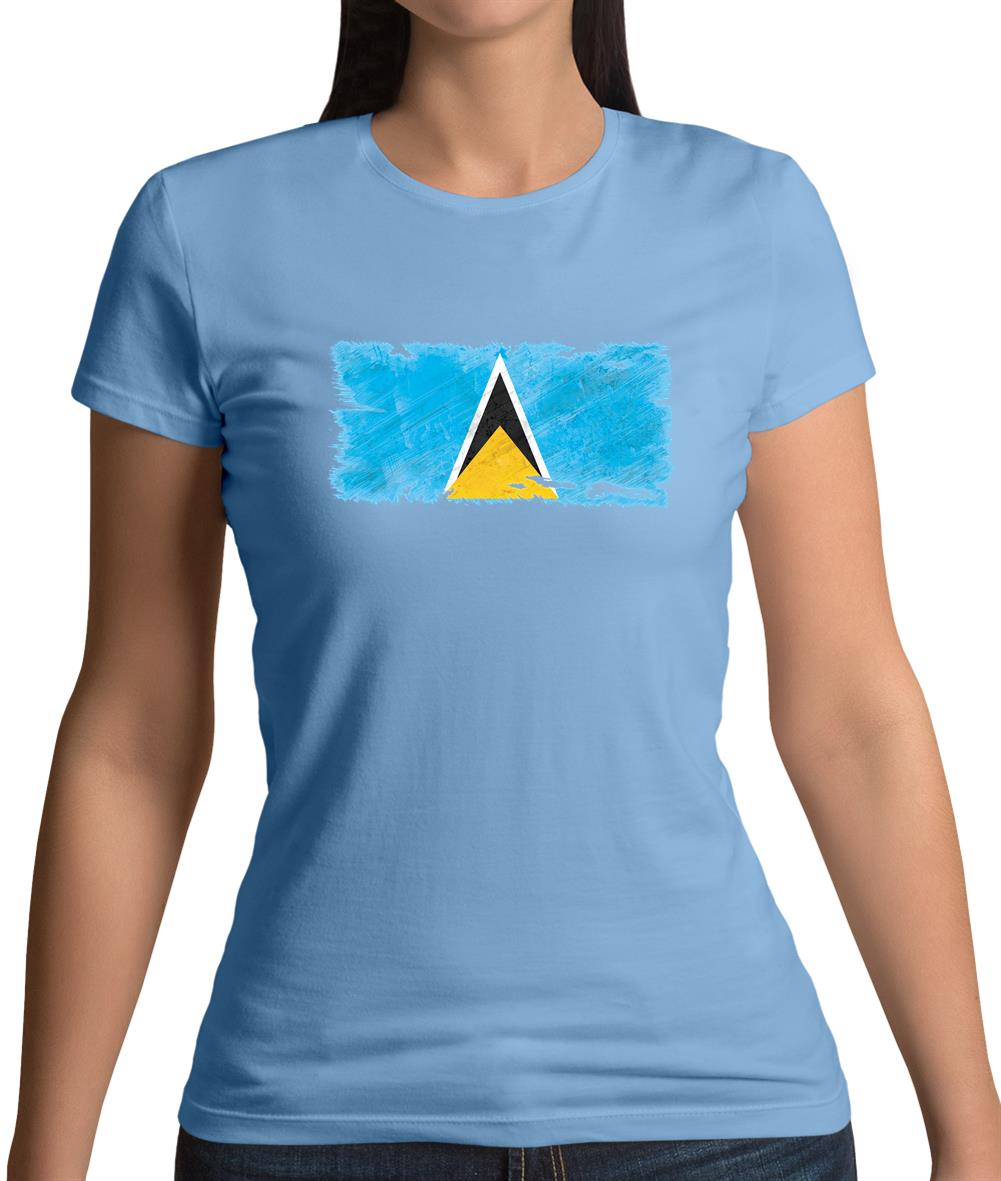 Saint Lucia Grunge Style Flag Womens T-Shirt