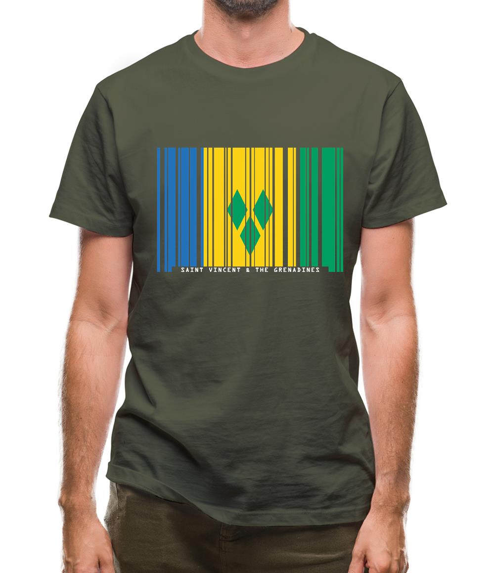 Saint Vincent And The Grenadines Barcode Style Flag Mens T-Shirt