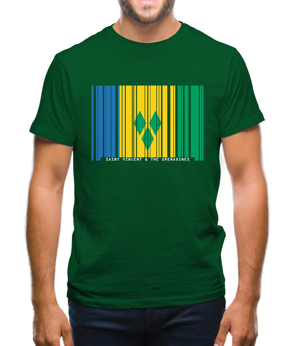 Saint Vincent And The Grenadines Barcode Style Flag Mens T-Shirt