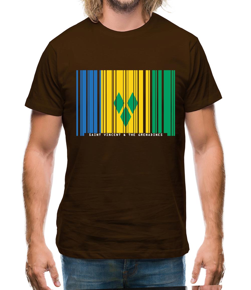 Saint Vincent And The Grenadines Barcode Style Flag Mens T-Shirt