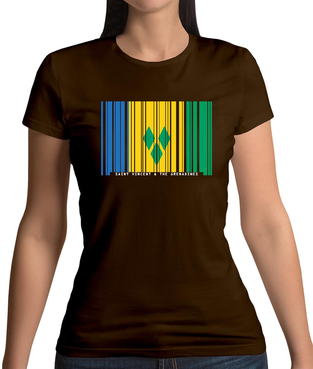 Saint Vincent And The Grenadines Barcode Style Flag Womens T-Shirt
