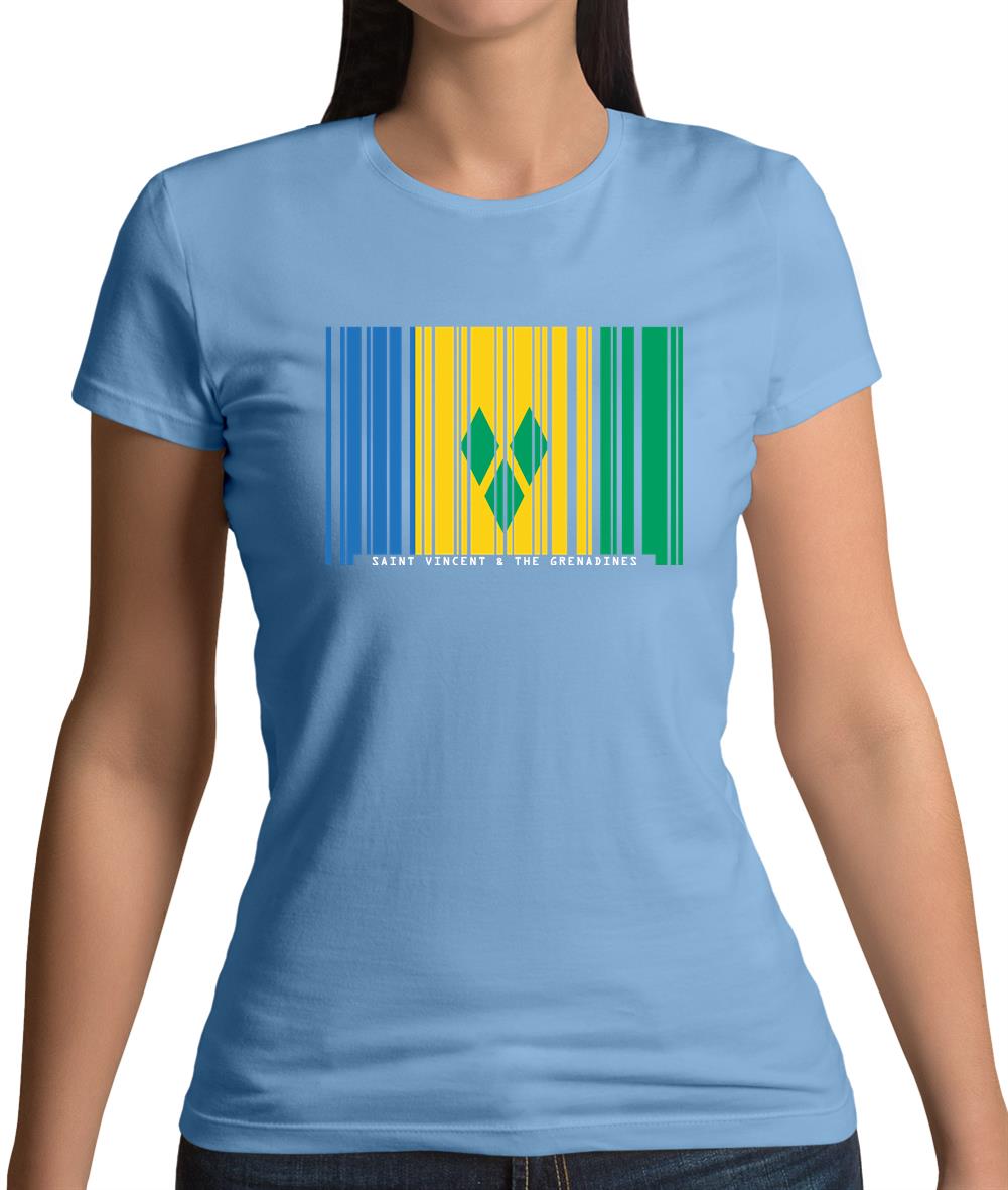 Saint Vincent And The Grenadines Barcode Style Flag Womens T-Shirt