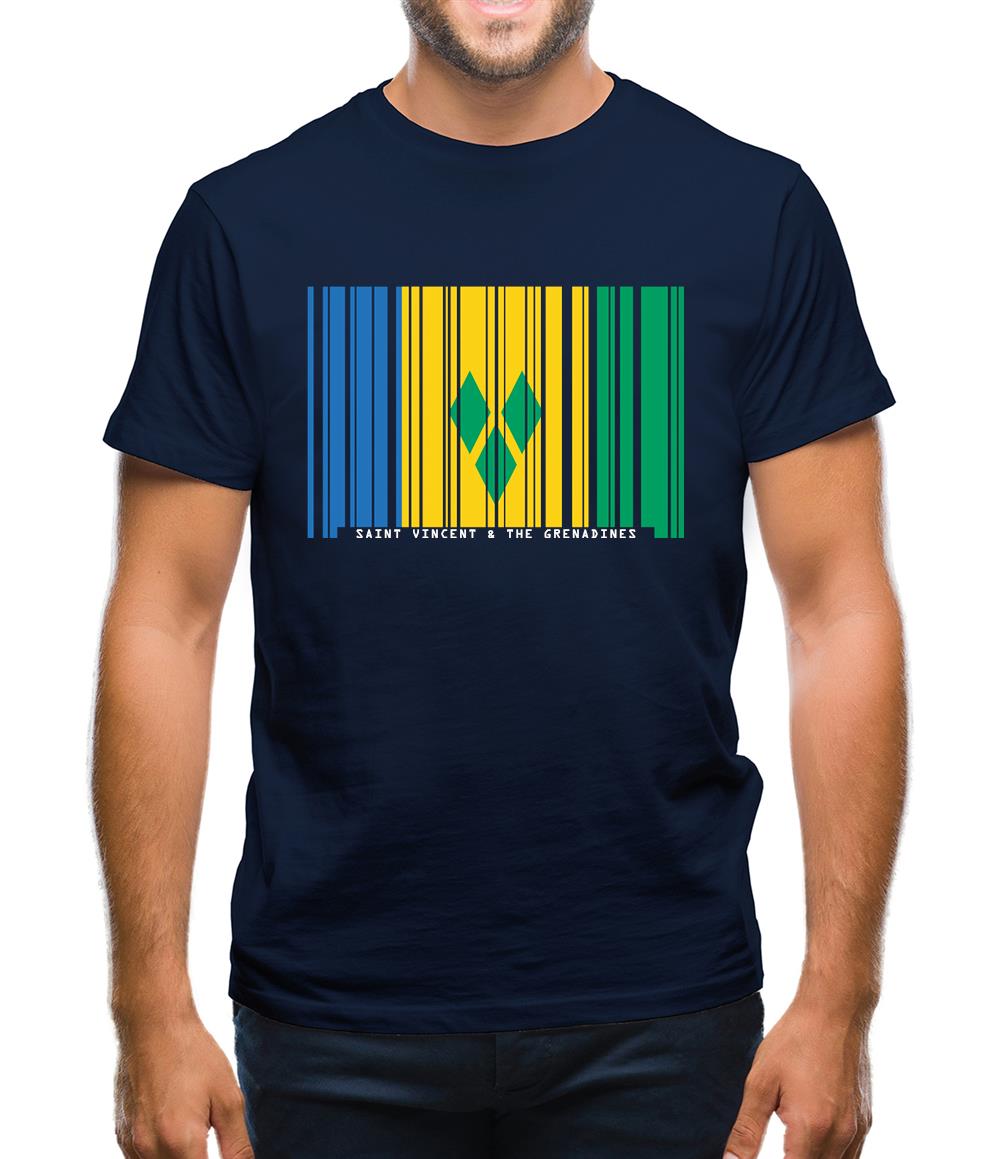 Saint Vincent And The Grenadines Barcode Style Flag Mens T-Shirt