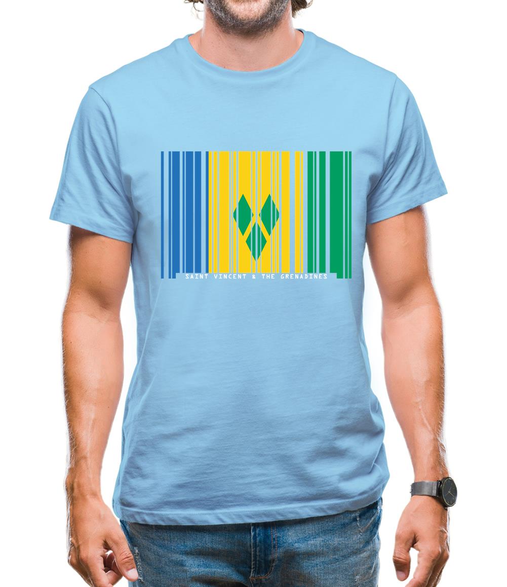 Saint Vincent And The Grenadines Barcode Style Flag Mens T-Shirt