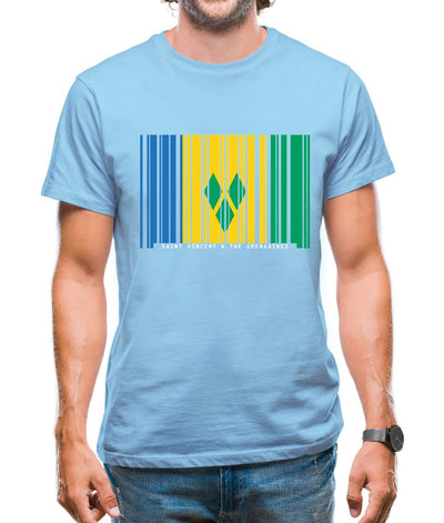 Saint Vincent And The Grenadines Barcode Style Flag Mens T-Shirt