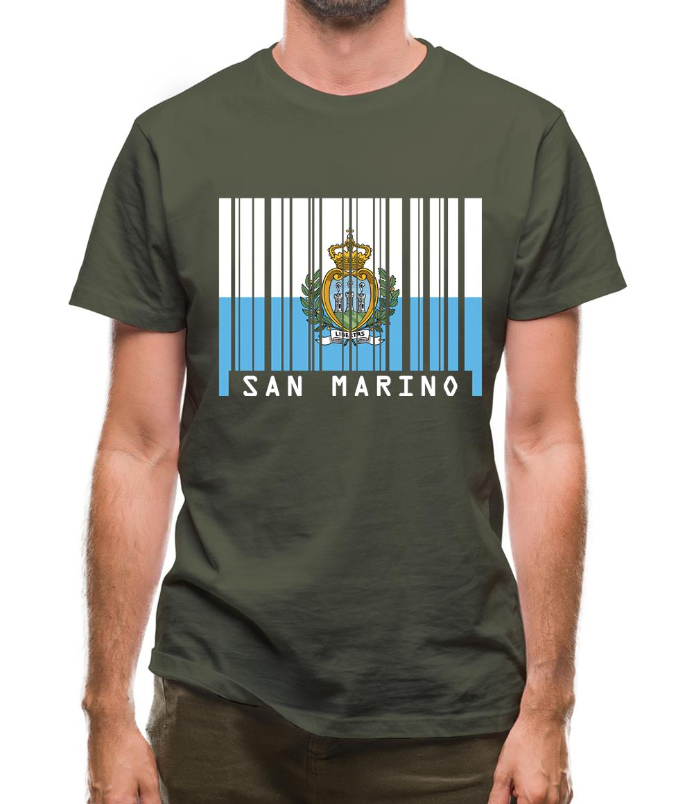 San Marino  Barcode Style Flag Mens T-Shirt